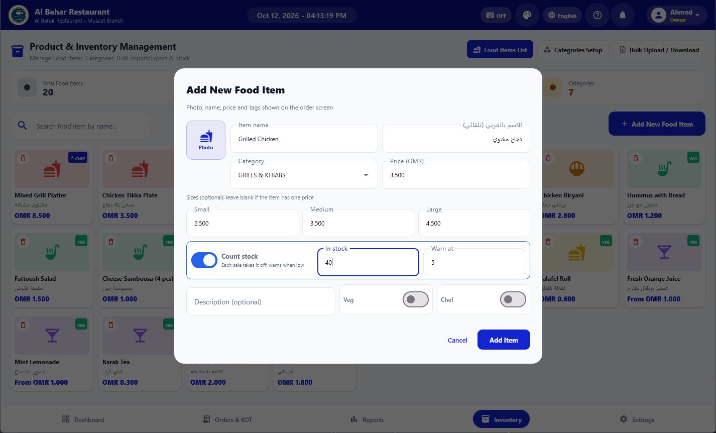 Add food item with automatic Arabic name and size prices