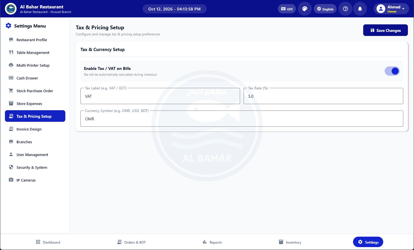 Tax and currency setup