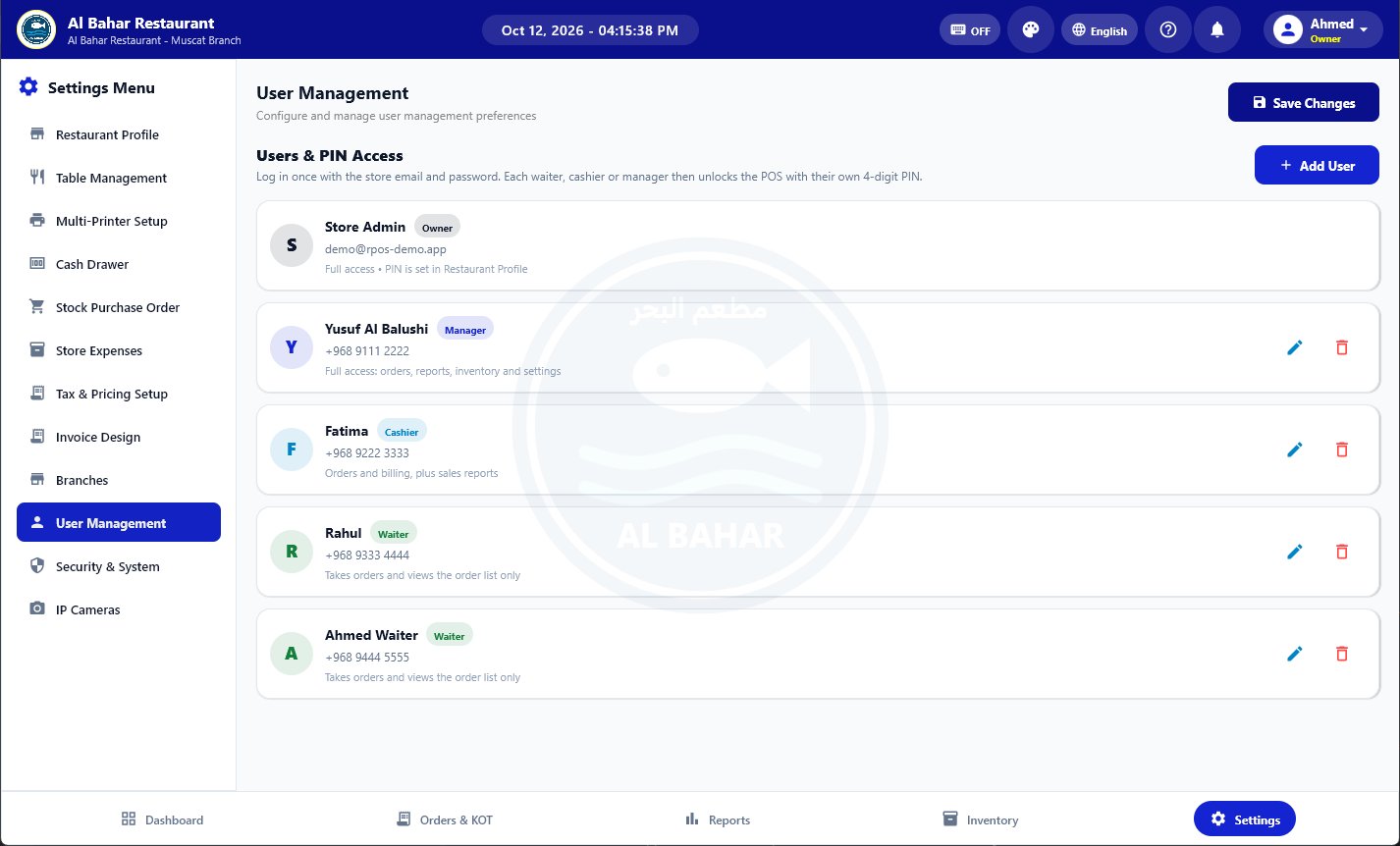 User management with PIN access